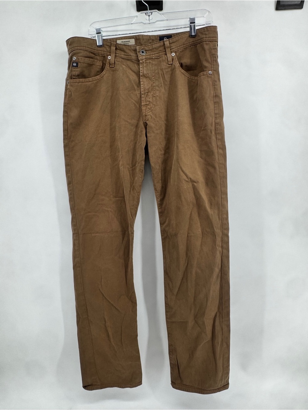 Ag Adriano Goldschmied Men's Tan Straight-Leg Chinos pants.